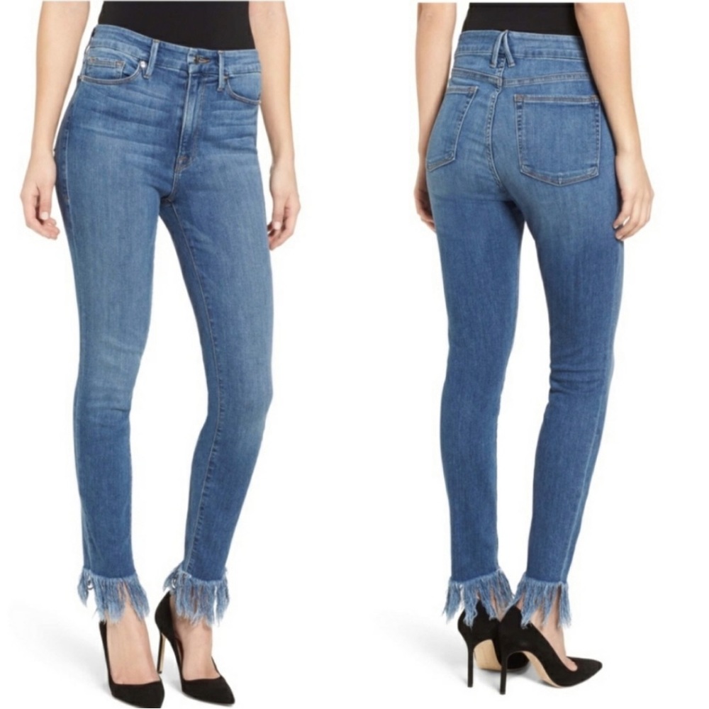 Good American Good Waist Skinny jeans with Ankle Frayed Hem